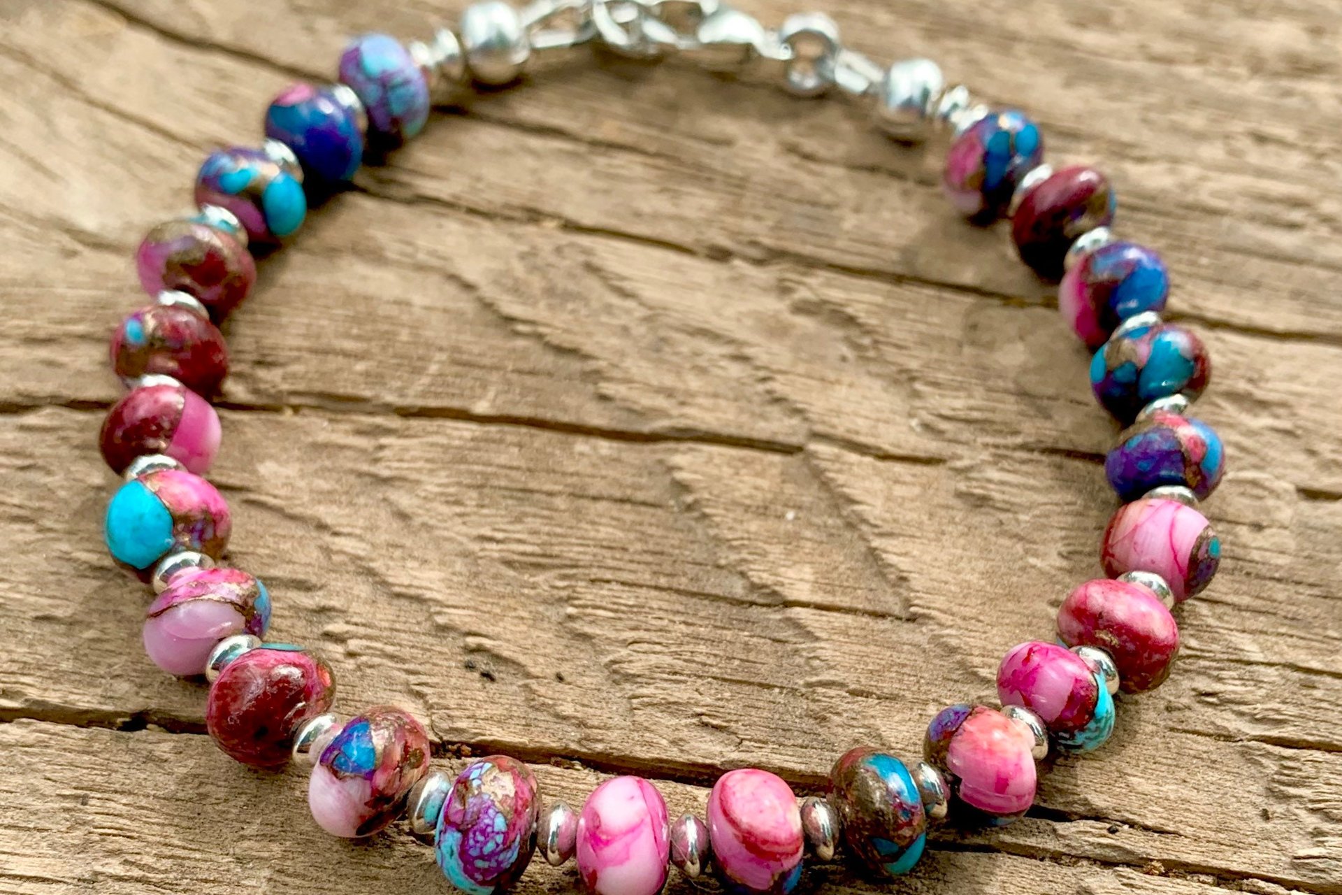 Purple Dahlia Kingman Turquoise Rondell Bracelet, Sterling Silver Bracelet, Southwestern Style