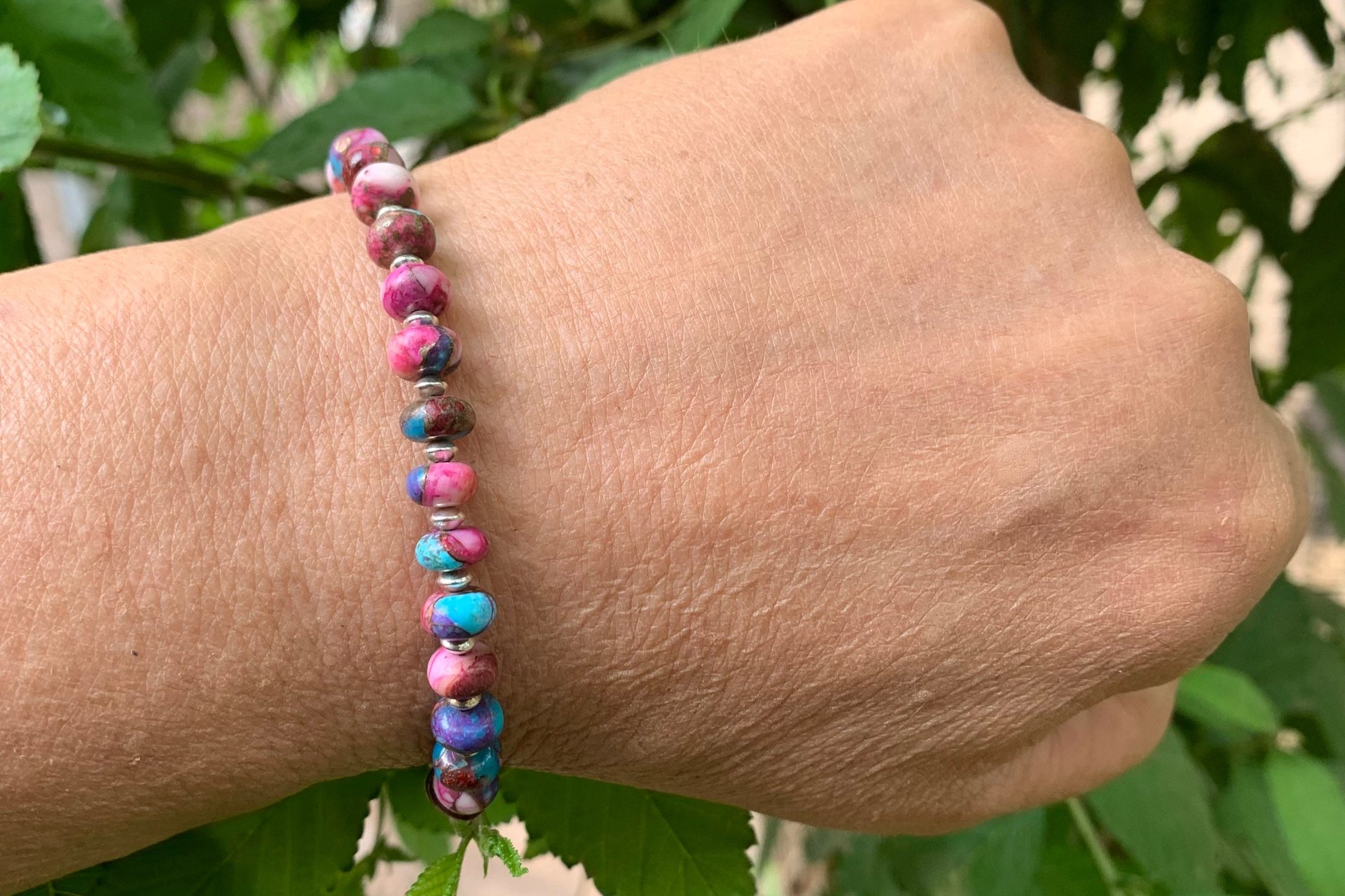 Purple Dahlia Kingman Turquoise Rondell Bracelet, Sterling Silver Bracelet, Southwestern Style