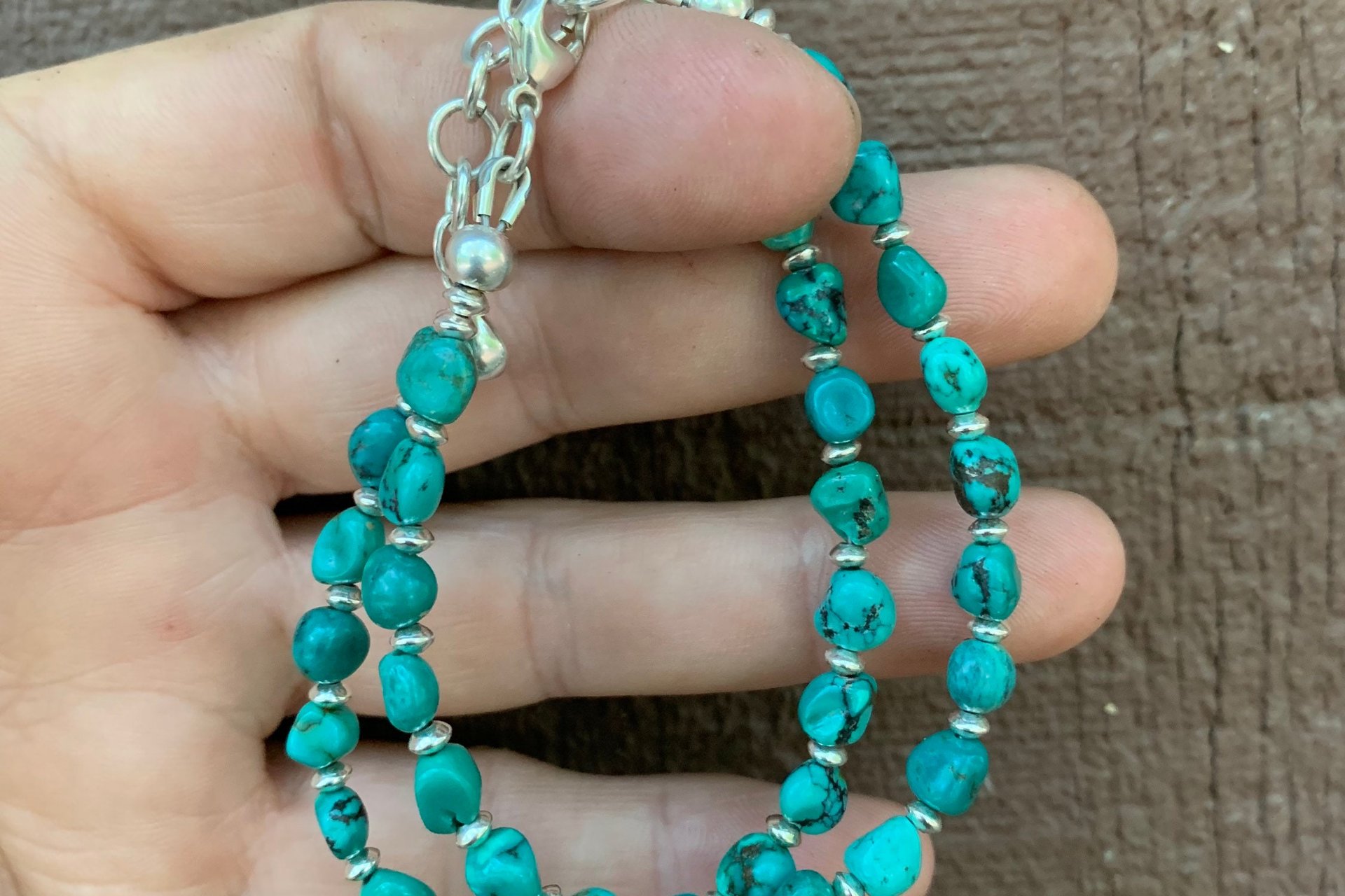 Turquoise Nugget and Sterling Silver Bracelet, Multi-Strand Bracelet, Gift For Her, Southwestern Style Jewelry