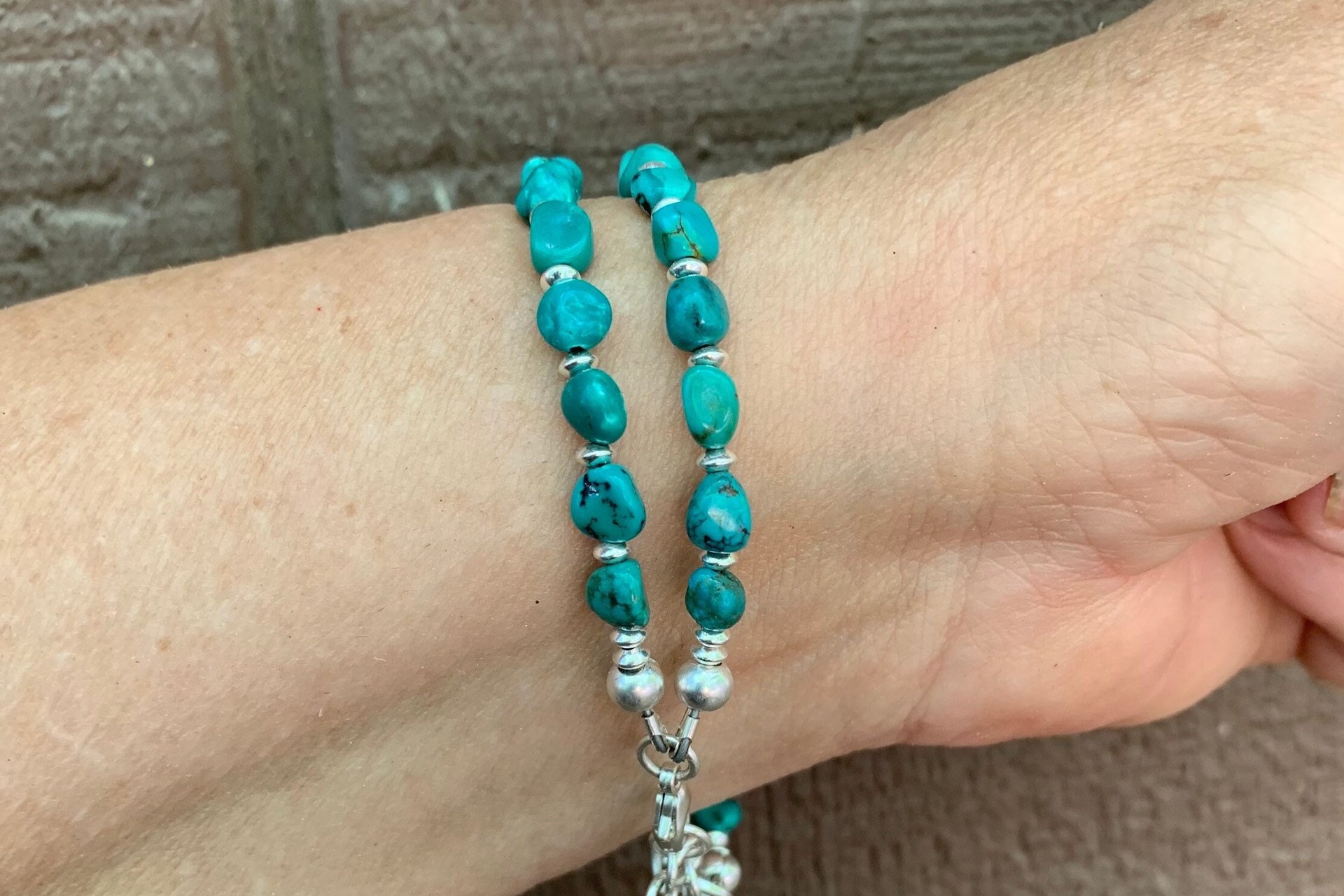 Turquoise Nugget and Sterling Silver Bracelet, Multi-Strand Bracelet, Gift For Her, Southwestern Style Jewelry