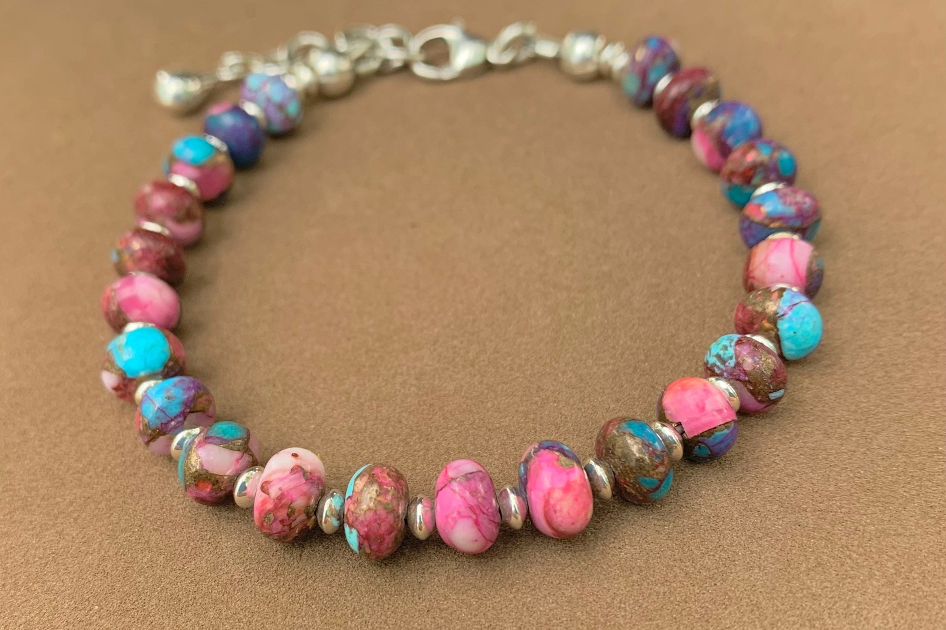 Purple Dahlia Kingman Turquoise Rondell Bracelet, Sterling Silver Bracelet, Southwestern Style
