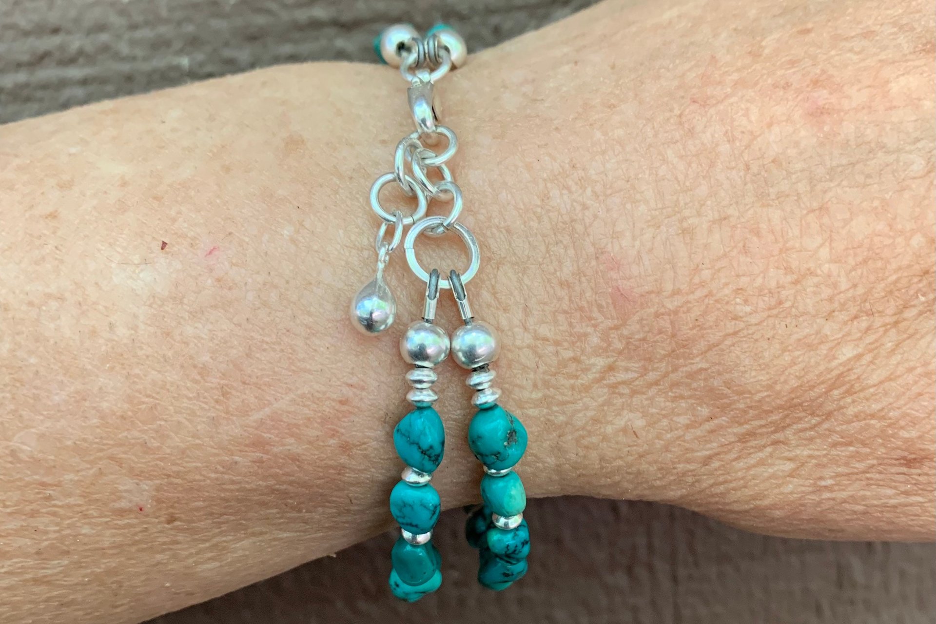 Turquoise Nugget and Sterling Silver Bracelet, Multi-Strand Bracelet, Gift For Her, Southwestern Style Jewelry