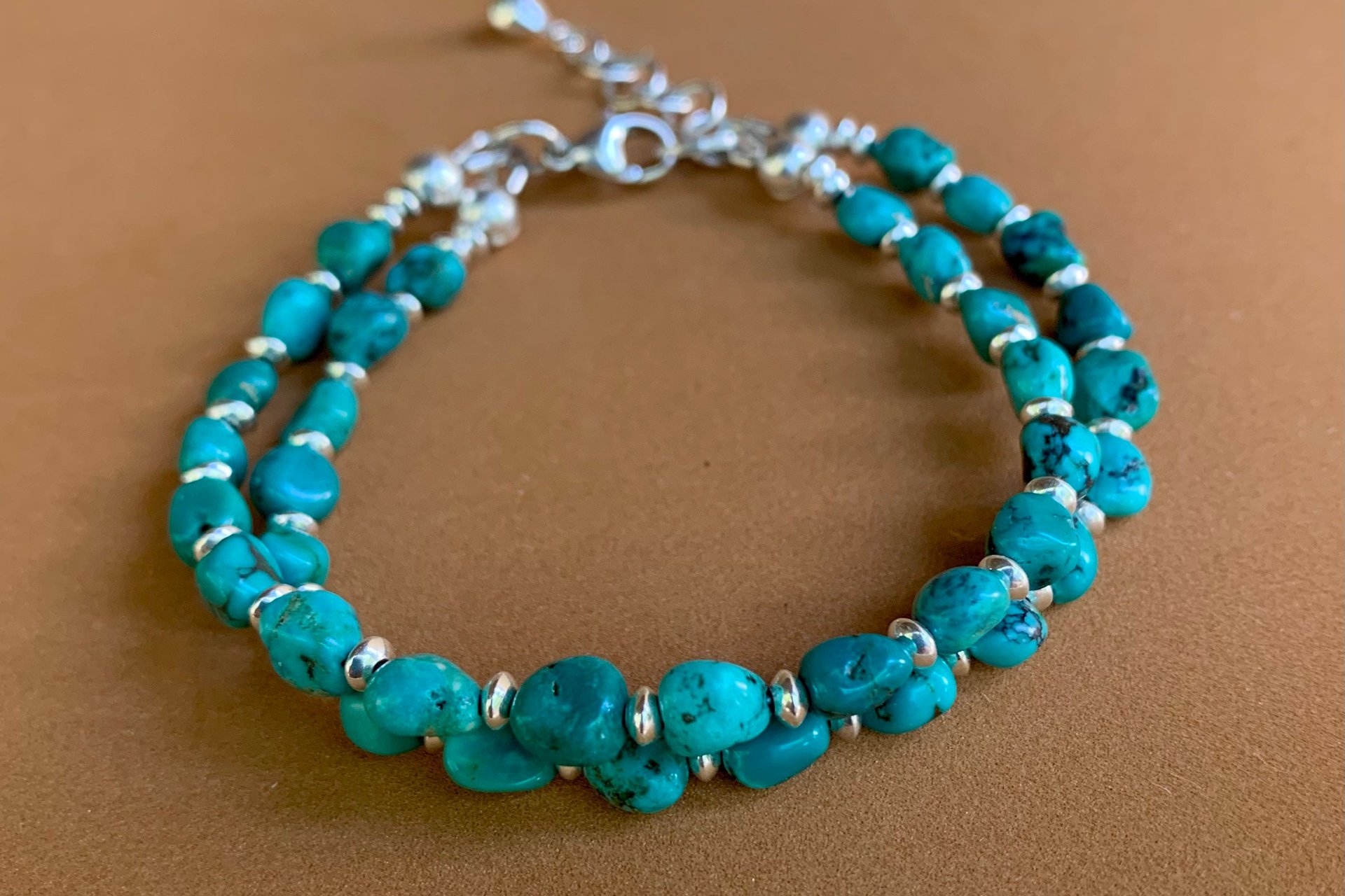 Turquoise Nugget and Sterling Silver Bracelet, Multi-Strand Bracelet, Gift For Her, Southwestern Style Jewelry
