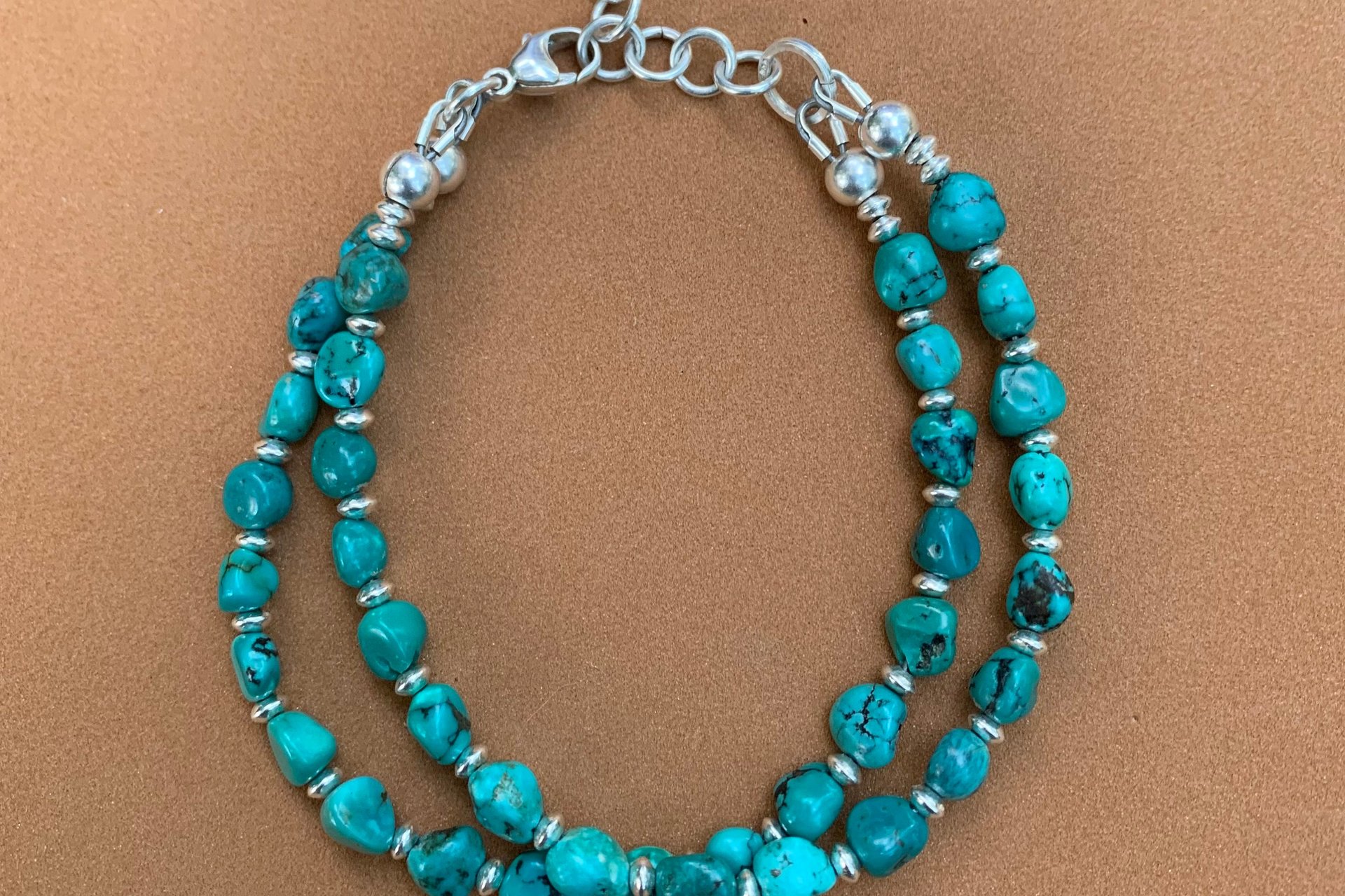 Turquoise Nugget and Sterling Silver Bracelet, Multi-Strand Bracelet, Gift For Her, Southwestern Style Jewelry