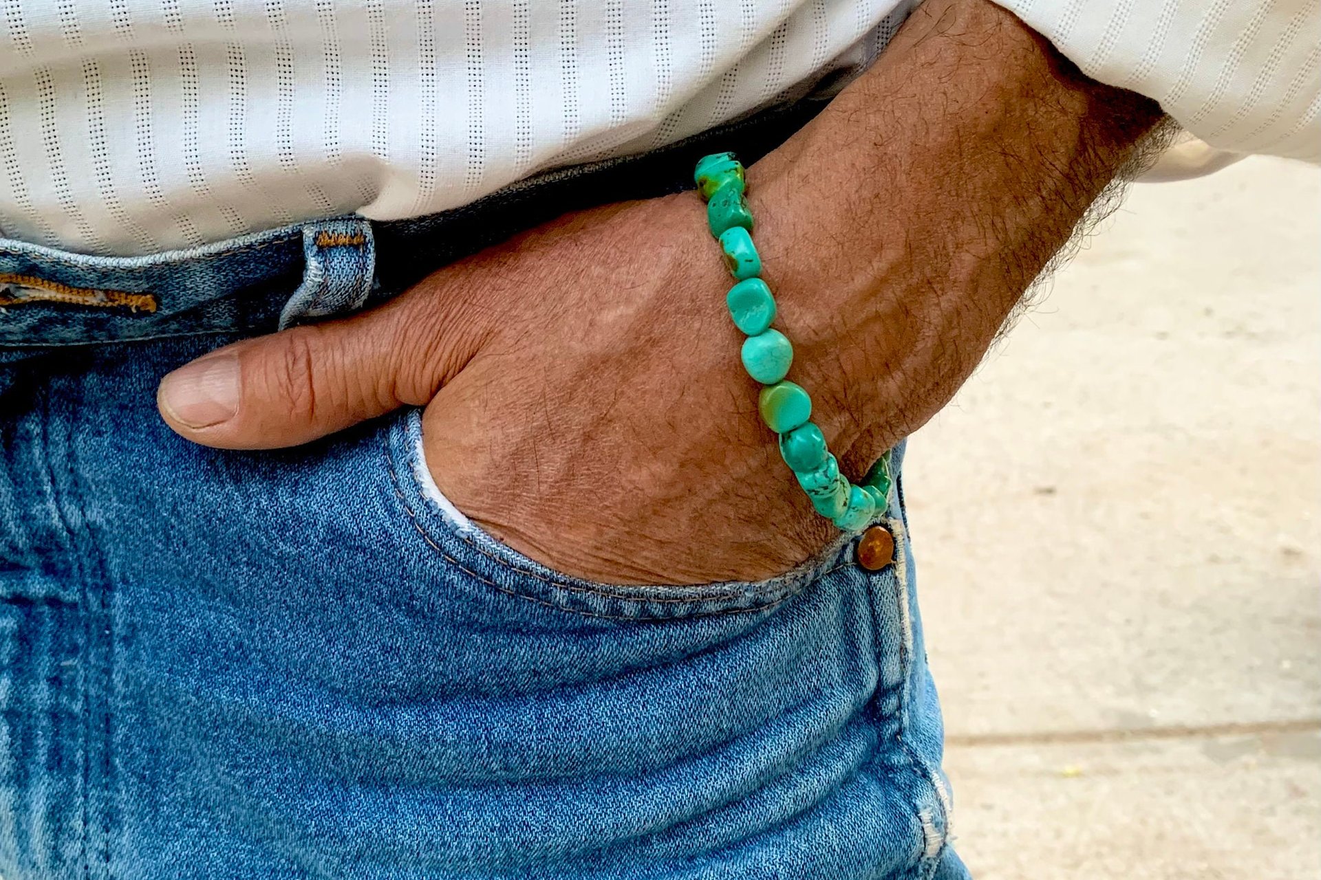 Men’s Turquoise Nugget Bracelet, Sterling Silver Bracelet, Men’s Turquoise Jewelry, Gift for Him
