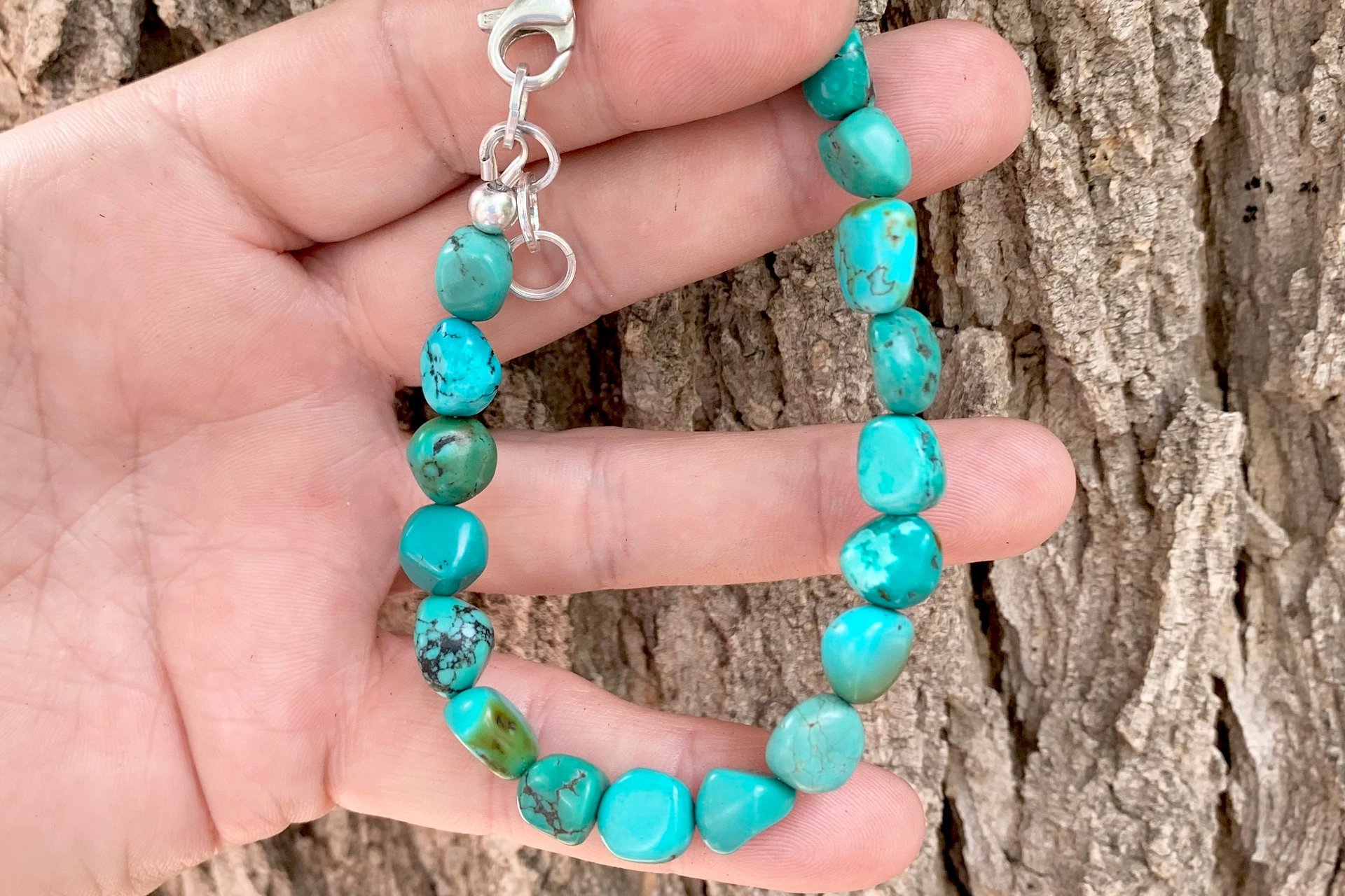 Men’s Turquoise Nugget Bracelet, Sterling Silver Bracelet, Men’s Turquoise Jewelry, Gift for Him