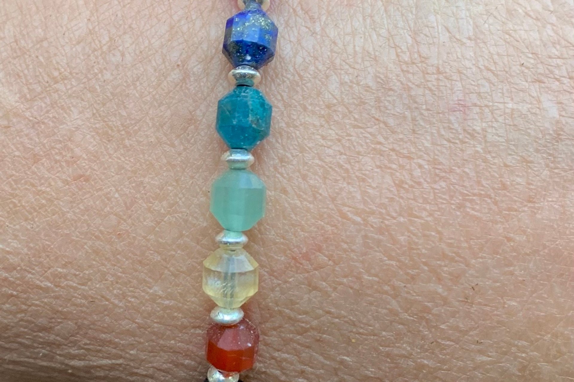 Multicolored Gemstone Energy Bracelet, Chakra Gemstones, Faceted Energy Prism Bracelet, Sterling Silver Bracelet