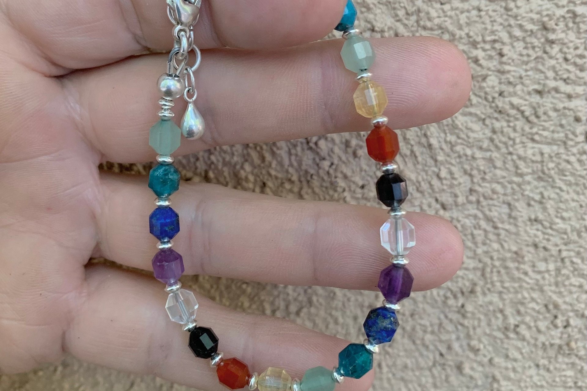 Multicolored Gemstone Energy Bracelet, Chakra Gemstones, Faceted Energy Prism Bracelet, Sterling Silver Bracelet