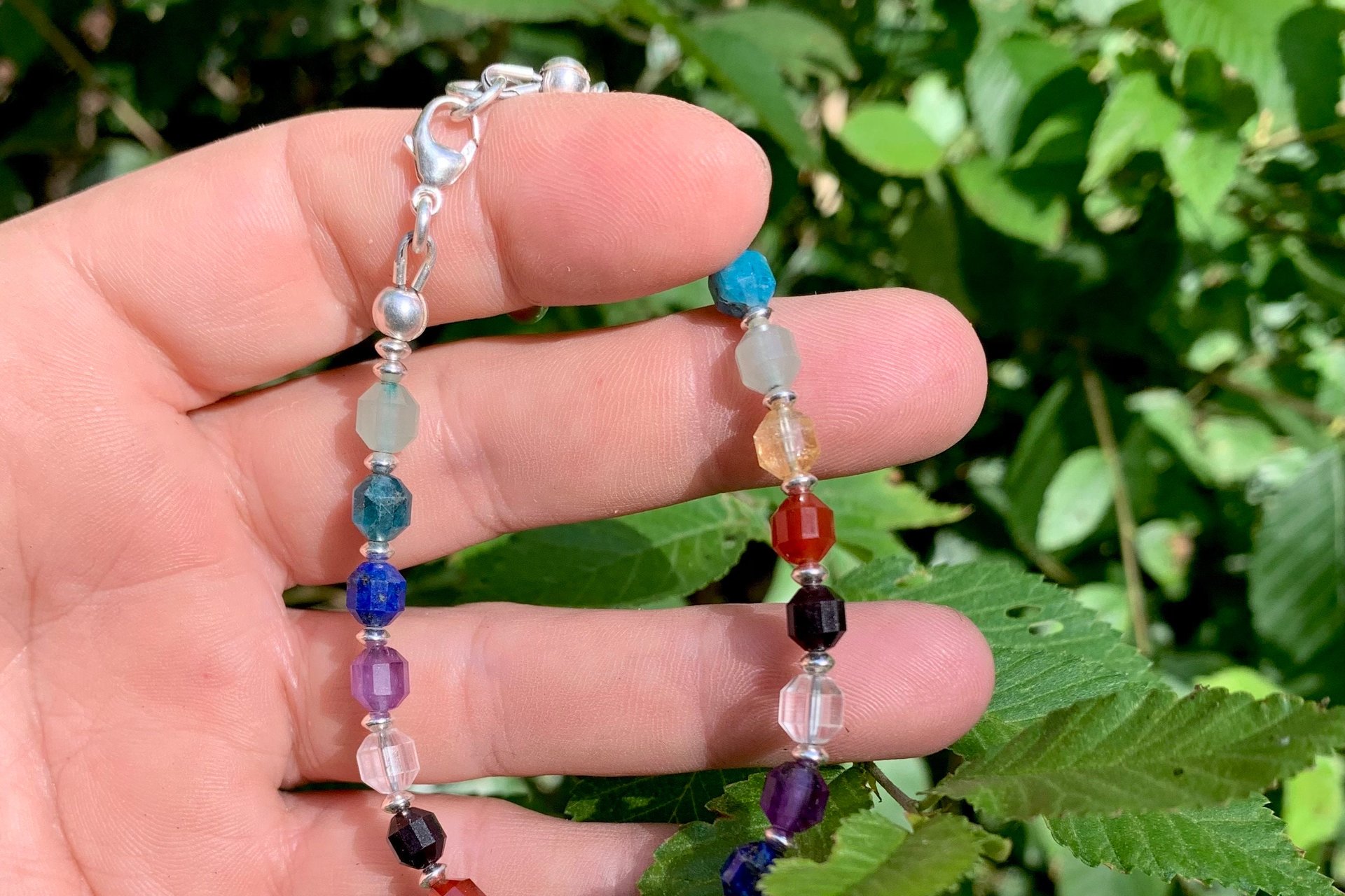 Multicolored Gemstone Energy Bracelet, Chakra Gemstones, Faceted Energy Prism Bracelet, Sterling Silver Bracelet