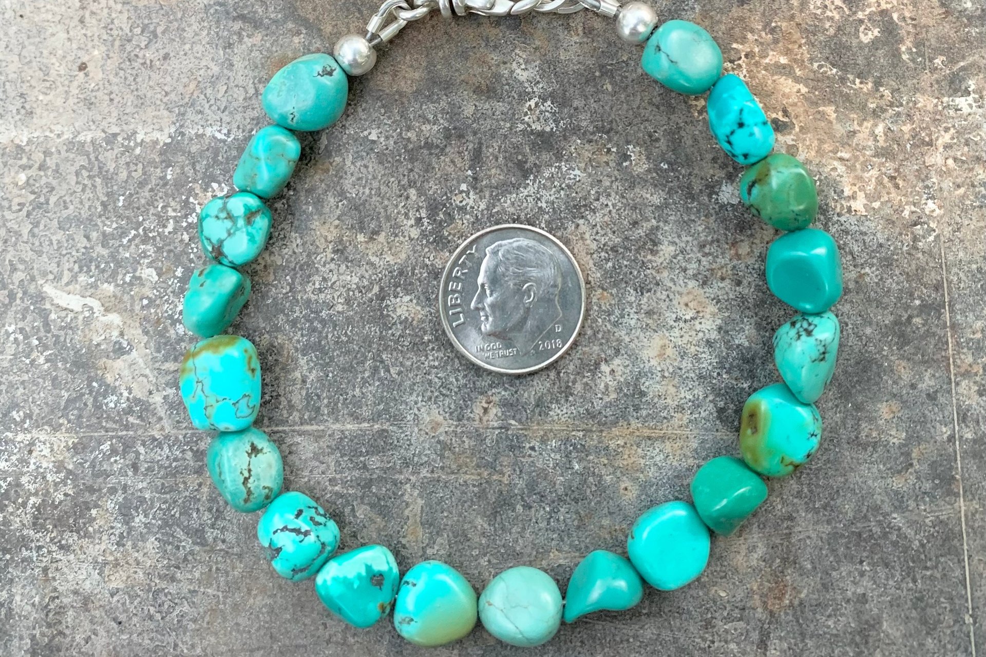 Men’s Turquoise Nugget Bracelet, Sterling Silver Bracelet, Men’s Turquoise Jewelry, Gift for Him