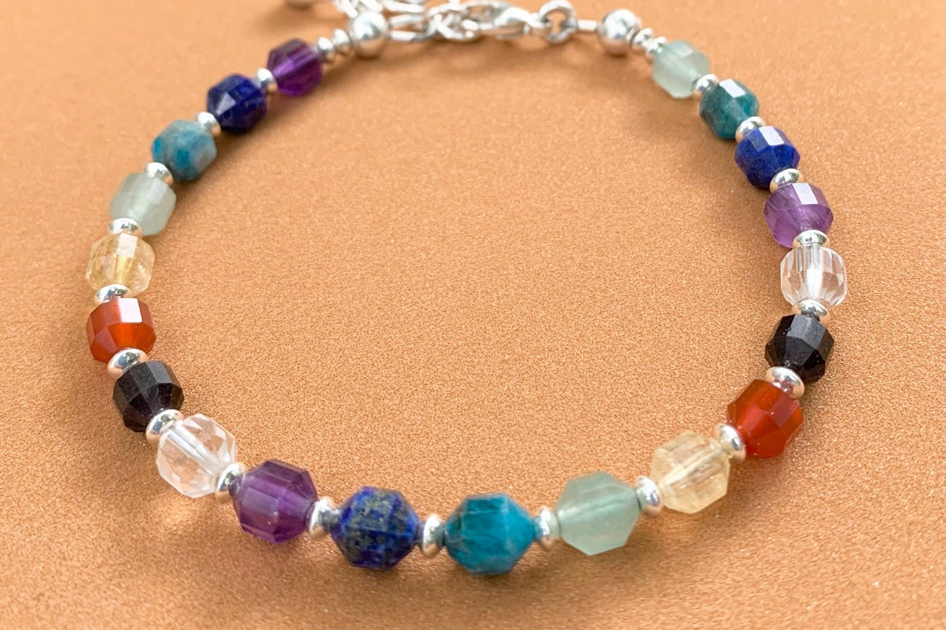 Multicolored Gemstone Energy Bracelet, Chakra Gemstones, Faceted Energy Prism Bracelet, Sterling Silver Bracelet
