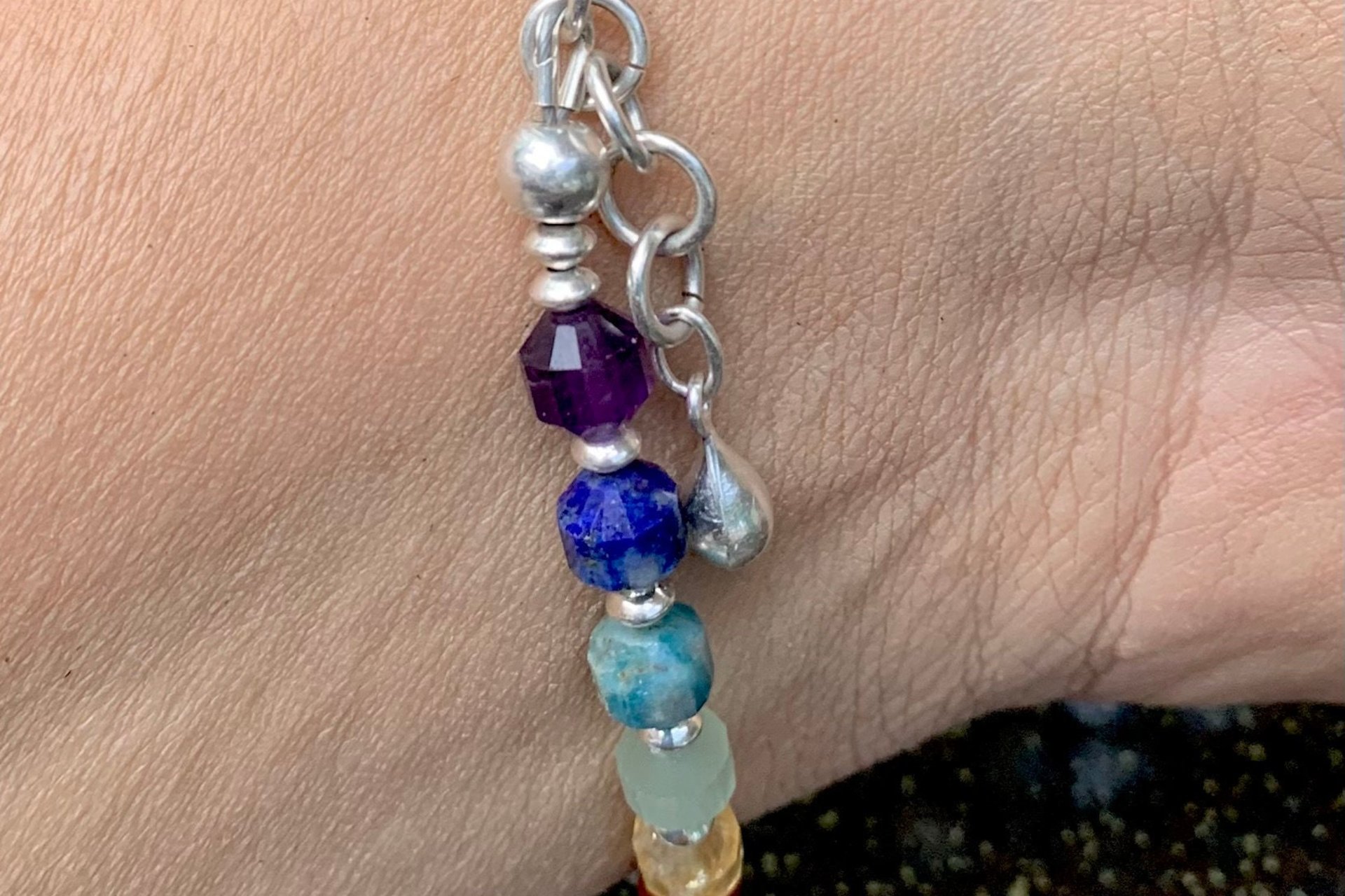 Multicolored Gemstone Energy Bracelet, Chakra Gemstones, Faceted Energy Prism Bracelet, Sterling Silver Bracelet