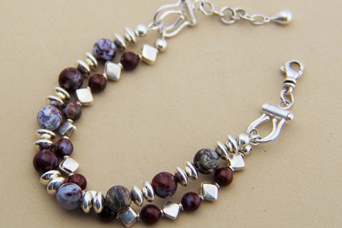 Gemstone Bracelet, Sterling Silver Bracelet, Red Lightening Agate Bracelet, Adjustable, Multistrand Bracelet