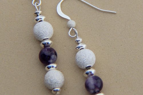 Amethyst Earrings, Sterling Silver Earrings, Stardust Silver Earrings, Gemstone Earrings