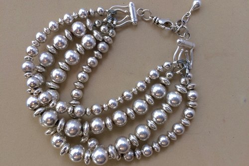 Sterling Silver Bracelet, Southwestern Bracelet, Adjustable  Bracelet, Multi-Strand Bracelet, Beaded Silver Bracelet