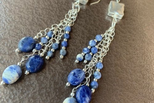 Sodalite Earrings,  Gemstone Earrings, Sterling Silver Earrings,  Sodalite  Long Dangle Earrings, Chain Earrings