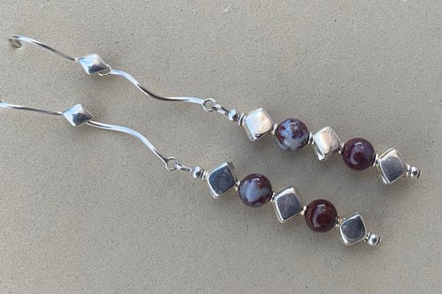 Agate Earring, Sterling Silver Earrings, Red Lightening Earrings, Long Dangle Earrings, Gemstone  Earrings, Southwestern Earrings