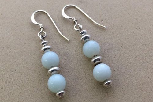 Gemstone Earrings, Amazonite Earrings, Sterling Silver Earrings, Minimalist Earrings