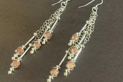 Sunstone Cascading Earrings, Sterling Silver Earrings, Long Dangle Earrings, Gemstone  Earrings, Chain Earrings
