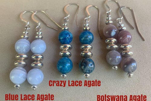 Gemstone Earrings, Sterling Silver Earrings, Blue Lace Agate, Crazy Lace Agate Earrings, Botswana Agate Earrings, Southwestern Earrings