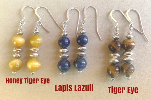 Gemstone Earrings, Sterling Silver Earrings, Honey Tiger Eye Earrings, Lapis Lazuli Earrings, Tiger Eye  Earrings
