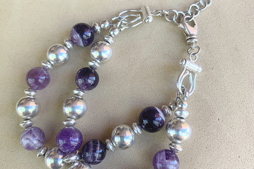 Amethyst Bracelet, 10mm Sterling Silver Bracelet, Gemstone Bracelet, Adjustable Bracelet