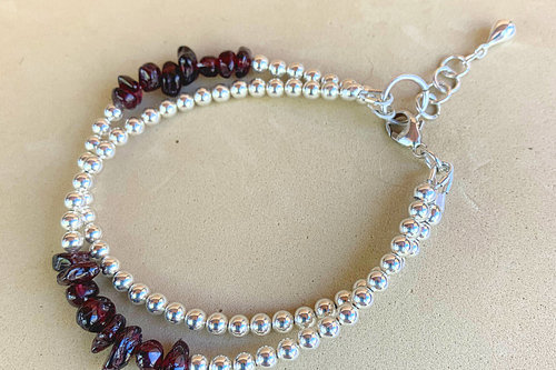 Garnet Bracelet, Sterling Silver Bracelet, Gemstone Bracelet, Multi-strand Bracelet