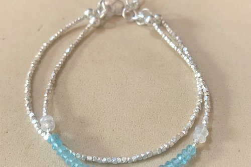Apatite Bracelet, Sterling and Hill Tribe Fine Silver Bracelet, Gift for her, Multi-strand Bracelet, Adjustable Bracelet, Gemstone Bracelet