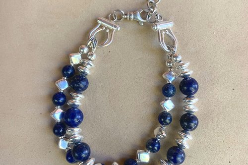 Lapis Lazuli Bracelet, Sterling Silver Bracelet, Gemstone Bracelet, Multistrand, Adjustable Bracelet