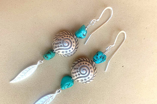 Turquoise Earrings, Hill Tribe Fine Silver Earrings, Sterling Silver Earrings, Southwestern Earrings
