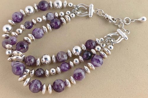 Amethyst Bracelet, Sterling Silver Bracelet, Gemstone Bracelet, Multistrand, Adjustable Bracelet