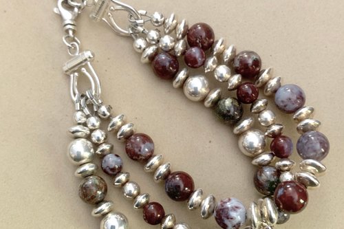 Agate Bracelet, Sterling Silver Bracelet, Red Lightening Agate Bracelet, Gemstone  Bracelet, Multistrand