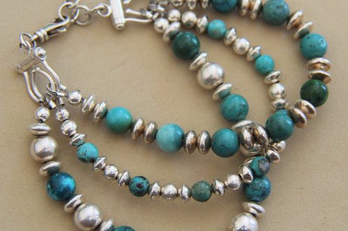 Turquoise Bracelet, Sterling Silver Bracelet, Southwestern Bracelet, Multistrand Bracelet