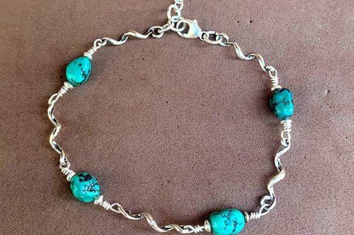Turquoise Nugget Bracelet, Turquoise and Sterling Silver Bracelet, Minimalist Bracelet, Southwestern Bracelet