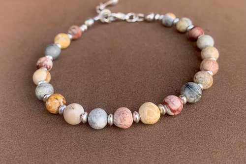 Jasper Bracelet, Sterling Silver Bracelet, Adjustable Gemstone Bracelet, Sky Eye Jasper and Sterling Silver Bracelet, Gift for Her