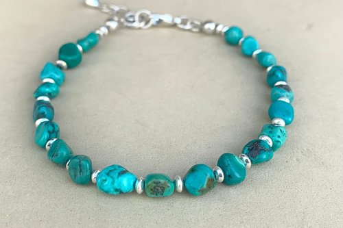 Turquoise Nugget Bracelet, Sterling Silver and Small Turquoise Nugget, Adjustable Bracelet