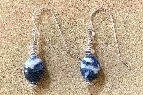 Sodalite Earrings, Gemstone and Sterling Silver Earrings, Minimalist Earrings, Small Drop Earrings