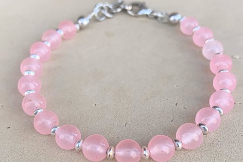 Rose Quartz Gemstone Bracelet, Sterling Silver Bracelet, Adjustable Bracelet
