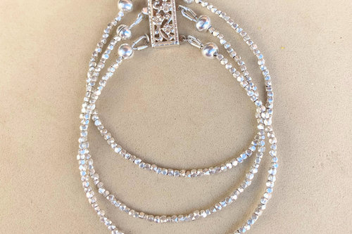 Multistrand Silver Bracelet, Hill Tribe Fine Silver, Beaded Bracelet, Gift for Her, Dainty Bracelet