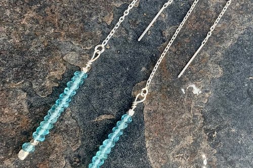 Apatite Earrings, Gemstone Earrings, Threader Earrings, Long Dangle Earrings, Gift for Her