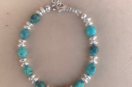 Men’s Turquoise Nugget Bracelet, Sterling Silver Bracelet, Adjustable Bracelet