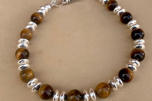 Men’s Tiger Eye Bracelet, Sterling Silver Bracelet, Gemstone Bracelet, Gift for Him