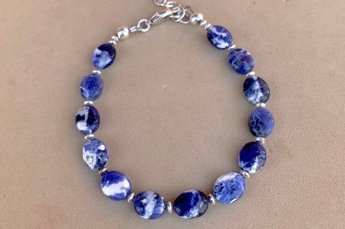 Sodalite Gemstone Bracelet, Sterling Silver Bracelet, Adjustable Bracelet