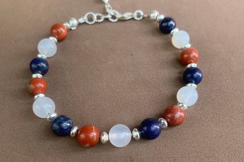 4th of July Bracelet, Patriotic Red White Blue Bracelet, Gemstone and Sterling Silver Bracelet