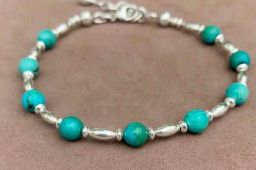 Turquoise and Sterling Silver Bracelet, Minimalist Turquoise Bracelet, Southwestern Jewelry