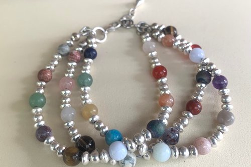 Mixed Gemstone Bracelet, Sterling Silver Bracelet, Multistrand Bracelet