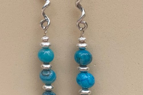 Blue Crazy Lace Agate Earrings, Sterling Silver Earrings, Gemstone Earrings