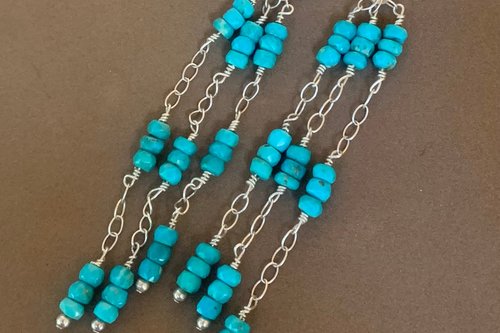 Turquoise Earrings, Sterling Silver Chain Earrings, Gemstone Earrings, Imperial Topaz Earrings