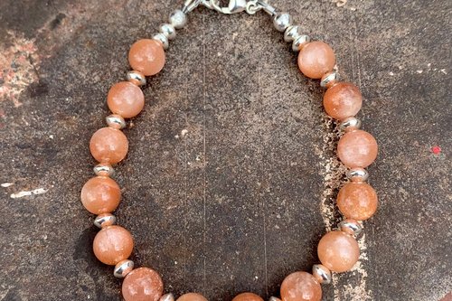 Sunstone Gemstone Beads and Sterling Silver Bracelet.