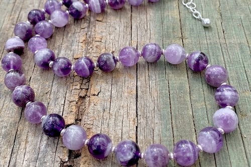 Banded Amethyst Necklace, Sterling Silver Necklace, Botswana Agate, Statement Necklace